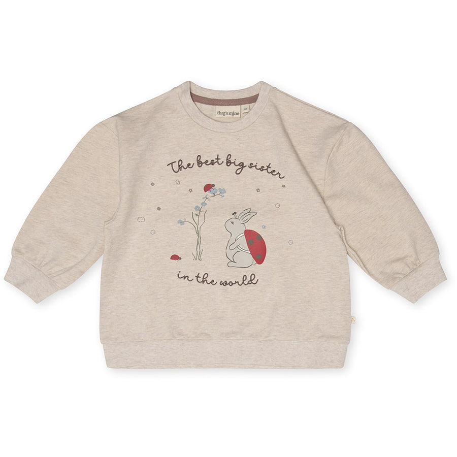 That's Mine Finley big sister sweatshirt - Light brown melange - 95% Organic cotton / 5% Elastane Buy Tøj||Overdele||Sweatshirts||Udsalg||Nyheder||Alle||Forår & sommer '24||Søskende||Influencer choice||Liveshopping d. 11/6||Udsalg tøj||Flash bundle here.