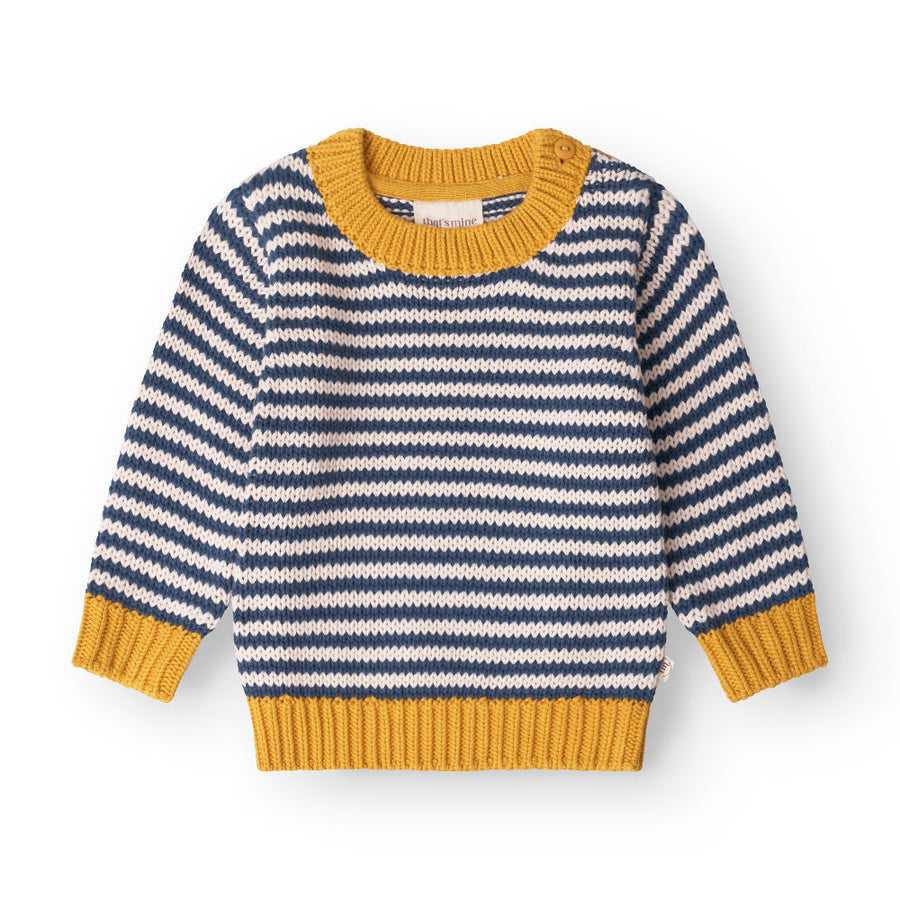 That's Mine Nathan sweater - Blue stripe - 100% organic cotton Buy Overdele||Strik||personale||AW25 here.
